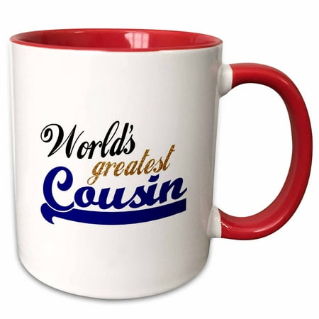 3dRose Worlds Greatest Boy Cousin - Best family relative - blue text for male relations - cousin brother - Two Tone Red Mug,