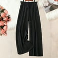 thumbnail image 5 of FUNUONY Women's Wide Leg Pants Flowy Pants for Women Casual Palazzo Trousers Loose Fit High Waisted Drawstring with Pocket Solid Color Black Ear Trimmed Wide Leg Pants Straight Leg Pants Black L, 5 of 6