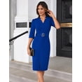 thumbnail image 3 of Vestido de trabajo GRACE KARIN Bodycon con cuello en V y manga 3/4, azul real, 3 of 8