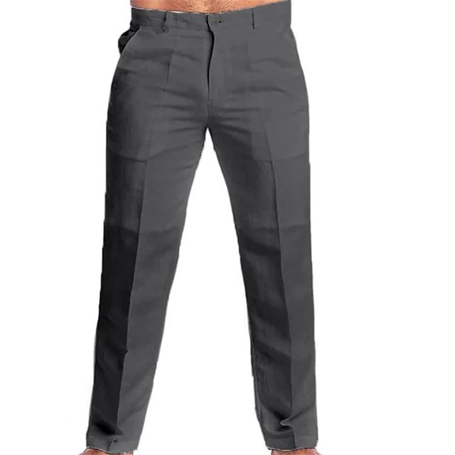Men‘s Spring and Summer New Solid Color Linen Slant Pocket Loose Casual Trousers