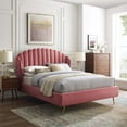 thumbnail image 2 of Platform Bed Frame, Queen Size, Velvet, Pink, Modern Contemporary Urban Design, Bedroom Master Guest Suite, 2 of 10