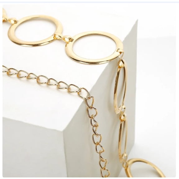 FLORNIX Vintage Gold Flower Circle Waistband Metal Waist Chain Belt Wide Women Chain Belts for Women