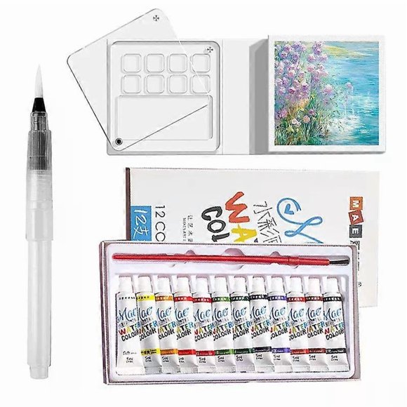 Mini Portable Watercolor Palette Set with Watercolor Sketch Book Water Colour Paint Palette Travel Kit Watercolor Brush