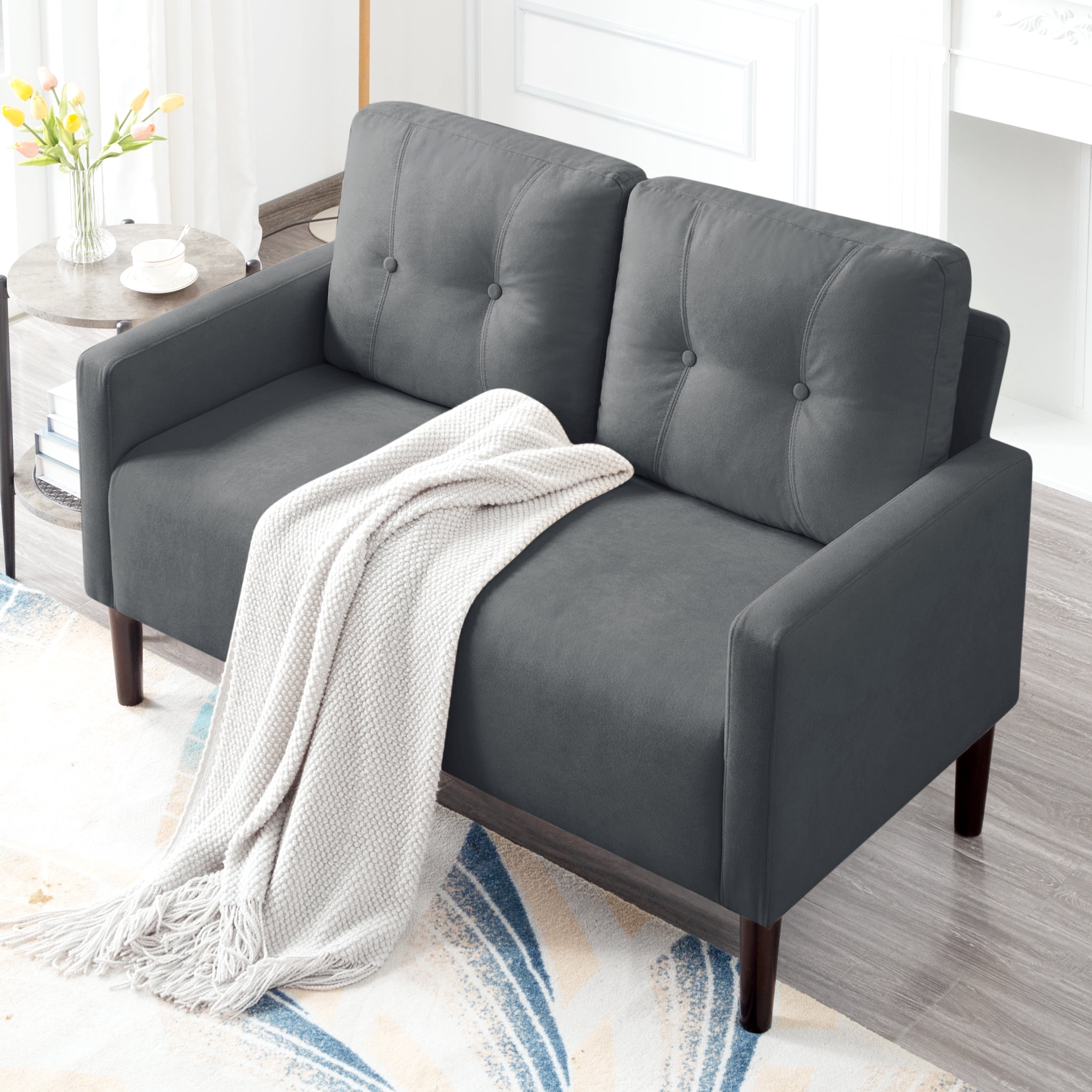 Gewnee 50.79”Loveseat Sofa,2 Seater Modern Couch with Removable Back Cushions,Comfy Futon Sofa for Apartment,Office.Dark Grey