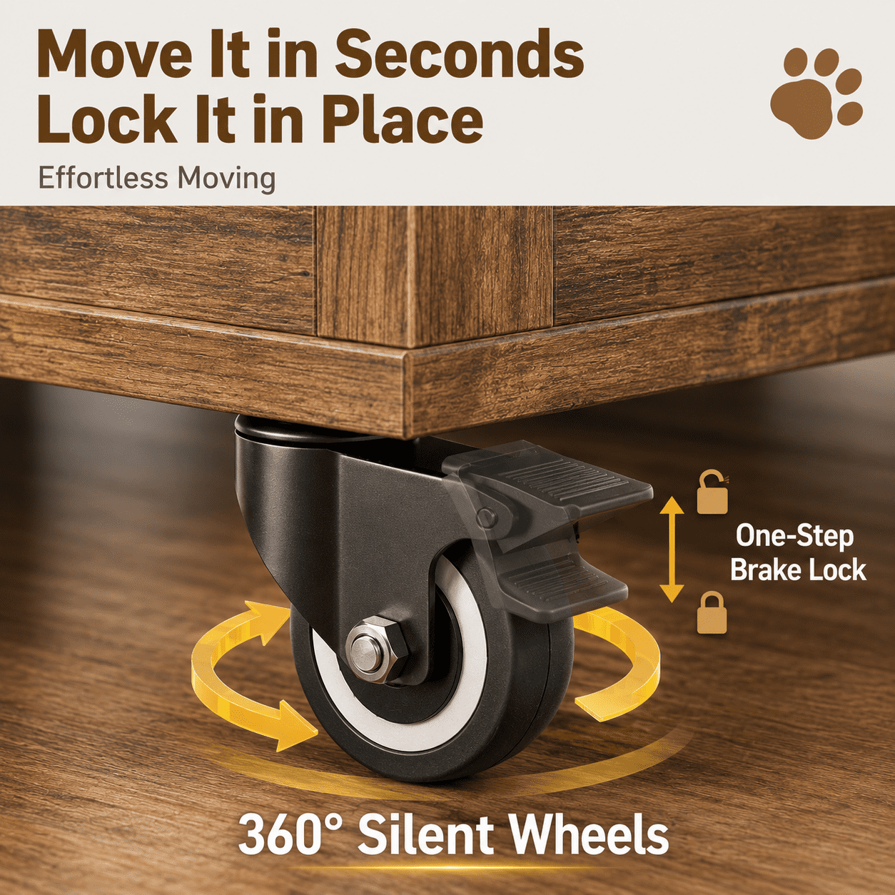 Aukfa 38.6-Inch Large Dog Crate Furniture, Indoor Dog Kennel Decorative Pet Cage End Table, Lift-Up Door, Curtain & Wheels,Rustic Brown