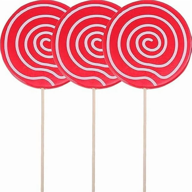 wonima44 3pcs Sweet Theme Birthday Decoration Fake Candy Big Lollipop Prop Lollipop Decor Lollipop Photo Booth Prop Large Lollipop Prop Ornament Wooden Red Child Artificial Decoration Fake