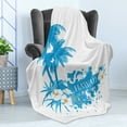 thumbnail image 4 of Hawaiian Soft Flannel Fleece Blanket, Palm Trees Tropical Plants Flowers and Butterflies Silhouette Monochrome Artwork, Cozy Plush for Indoor and Outdoor Use, 50" x 70", Aqua White, by Ambesonne, 4 of 5