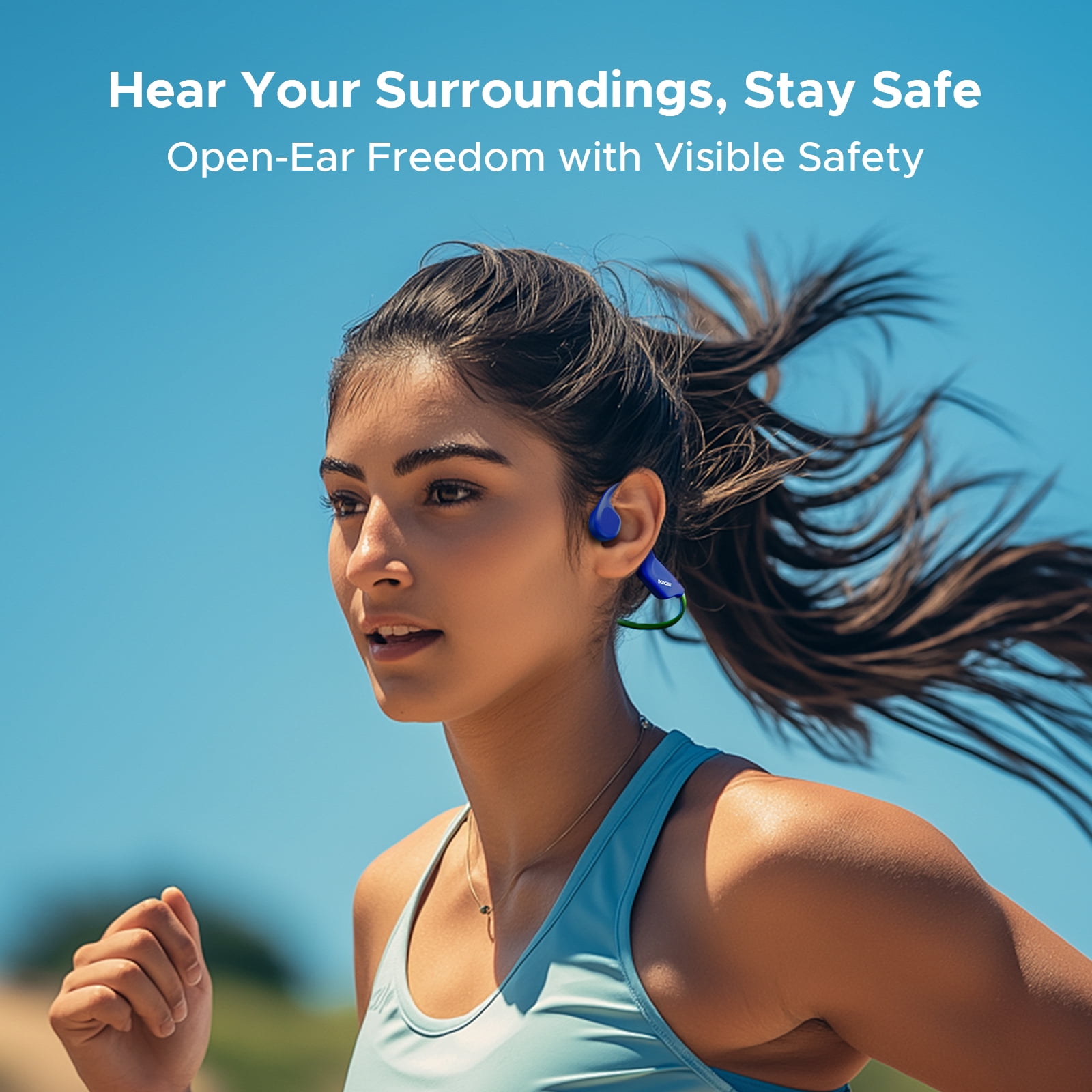 DOOGEE Bone Conduction Headphones, Running Headphones, Open-Ear Headphones, Sports with Safety LED Light, IP66 Waterproof, Bluetooth 6.0, 10H Playtime & Adjustable Band for Night Running