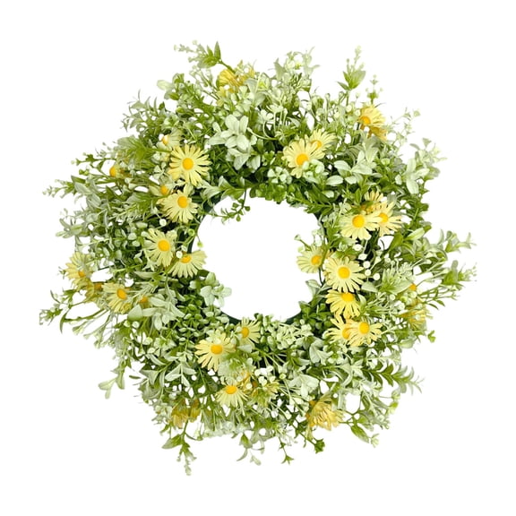 YingYouFu Spring Daisy Wreath for Front Door, White Artificial Floral Wreath with Eucalyptus Leaves 12.6 Inch, Farmhouse Wedding Wall Window Decor Gift