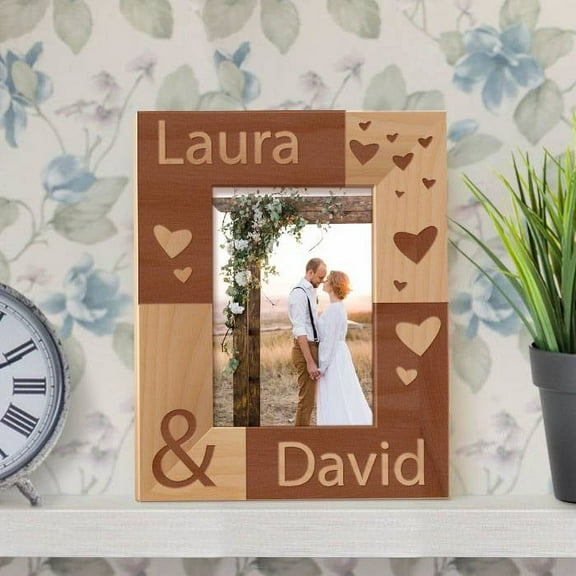Him & Her Personalized Wooden Picture Frame 3 1/2" x 5" Brown (Vertical)