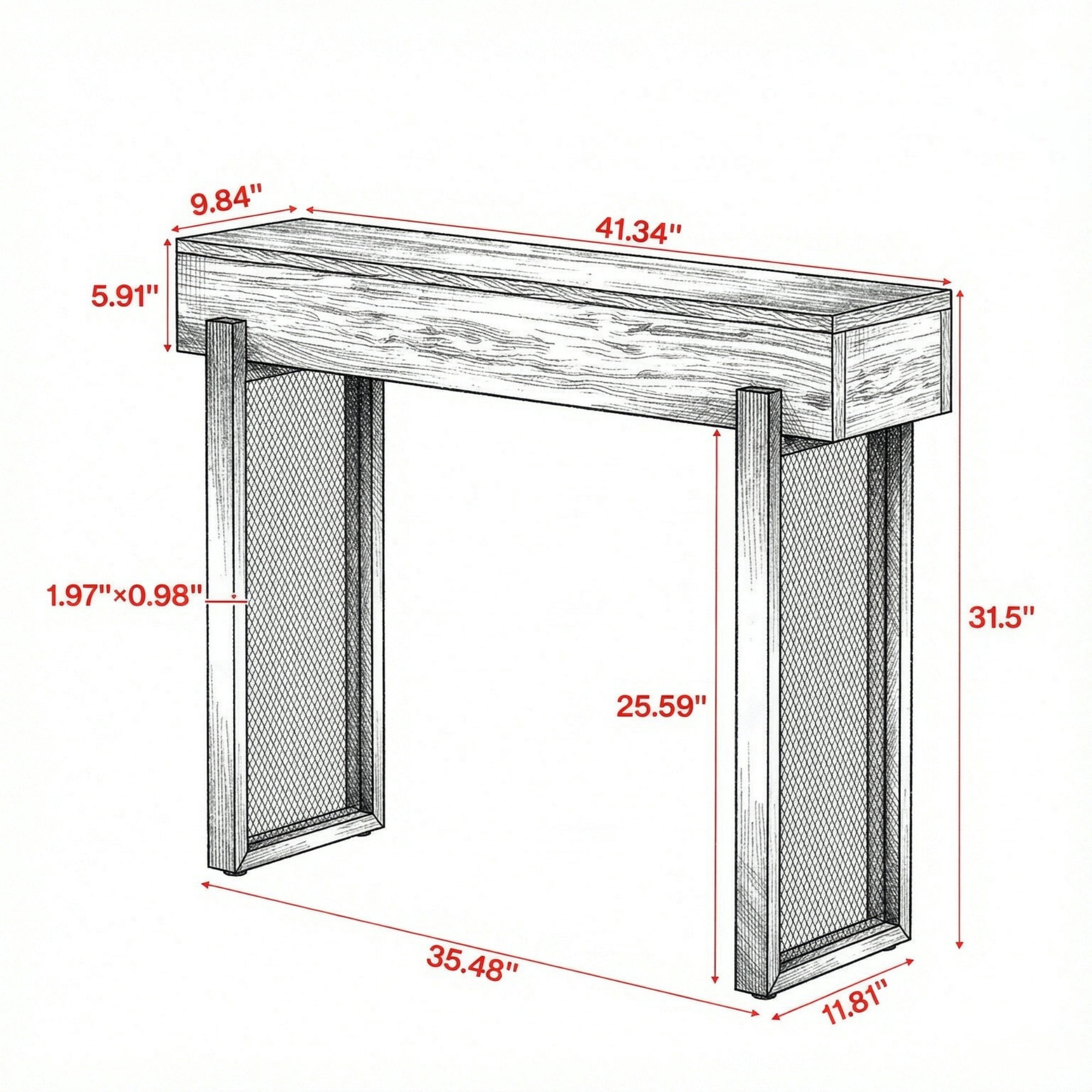 46.06 in Console Table, MDF Sofa Entryway Table with Storage and Mesh Metal Legs for Living Room, Foyer, or Behind Couch