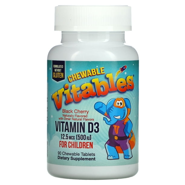 Vitables Vitamin D3 Chewable for Children, Black Cherry, 12.5 mcg (500