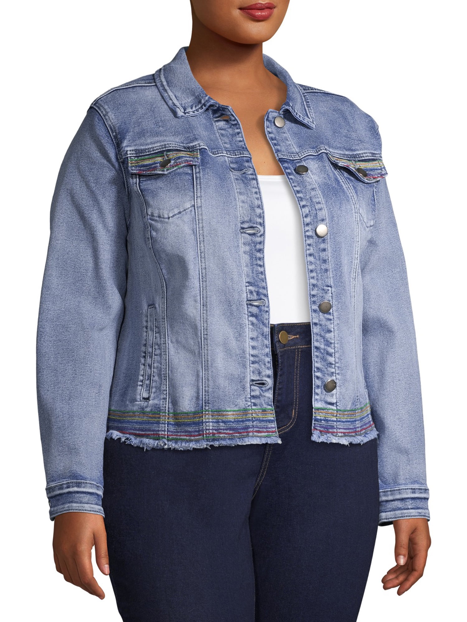 rainbow plus size denim jacket