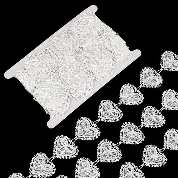 1set 7.5 Yards Polyester Lace Trim Heart Garment Accessories White 47mm