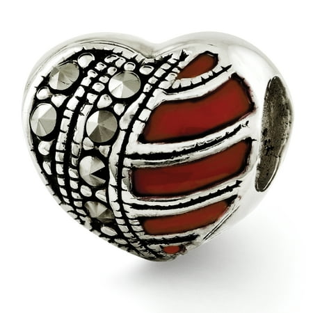 Sterling Silver Marcasite Ribbon - Sterling Silver Reflections Marcasite & Enameled Heart Bead
