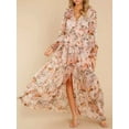 thumbnail image 3 of Faithtur Femmes Imprimé Floral Longue Robe Volantée Manches Longues V-Cou Fente une Ligne Robe Fluide pour la Plage, Fête, 3 of 6