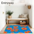 thumbnail image 3 of ODIKA 4'x6' Machine Washable Non-Slip Area Rug, Retro Blossom with Whimsical Foliage and Artistic Spirals High Traffic Rug, Blue, 718942, 3 of 7