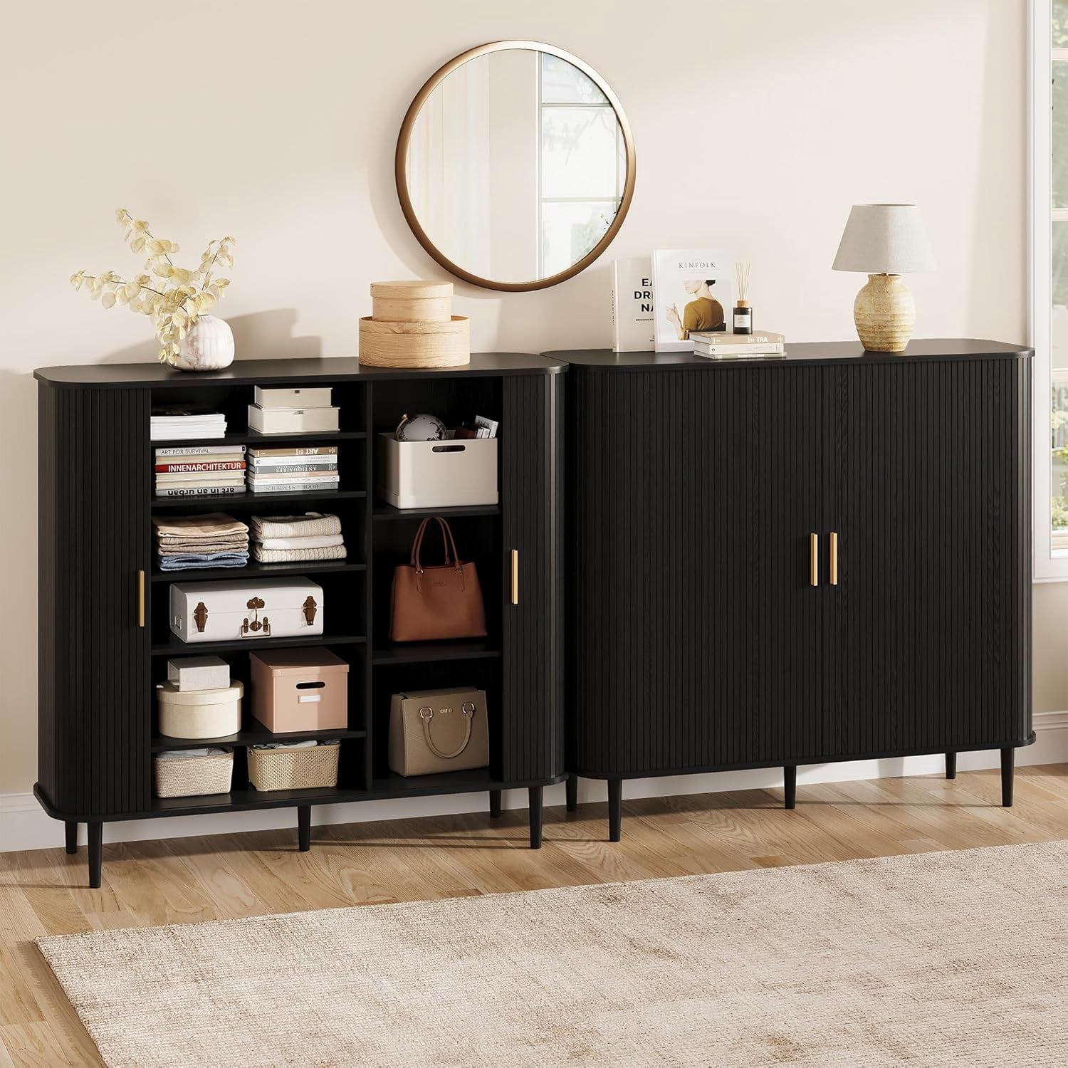 47 " Shoe Storage Cabinet with Sliding Door, 6-Tier Adjustable Freestanding Shoe Organizer for Entryway, Hallway, Black