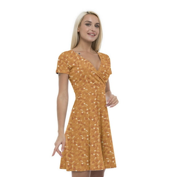 Women’s A Line Dog Bone Summer Dress, Retro Triangle Arrangement, Cross Wrap V Neck, 6 Sizes, by Ambesonne