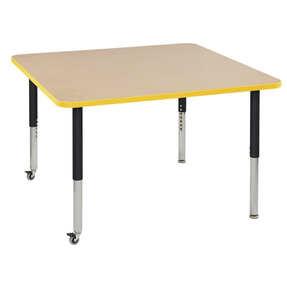 ECR4Kids 48in x 48in Square Everyday T-Mold Adjustable Activity Table Maple/Yellow/Black - Super Leg