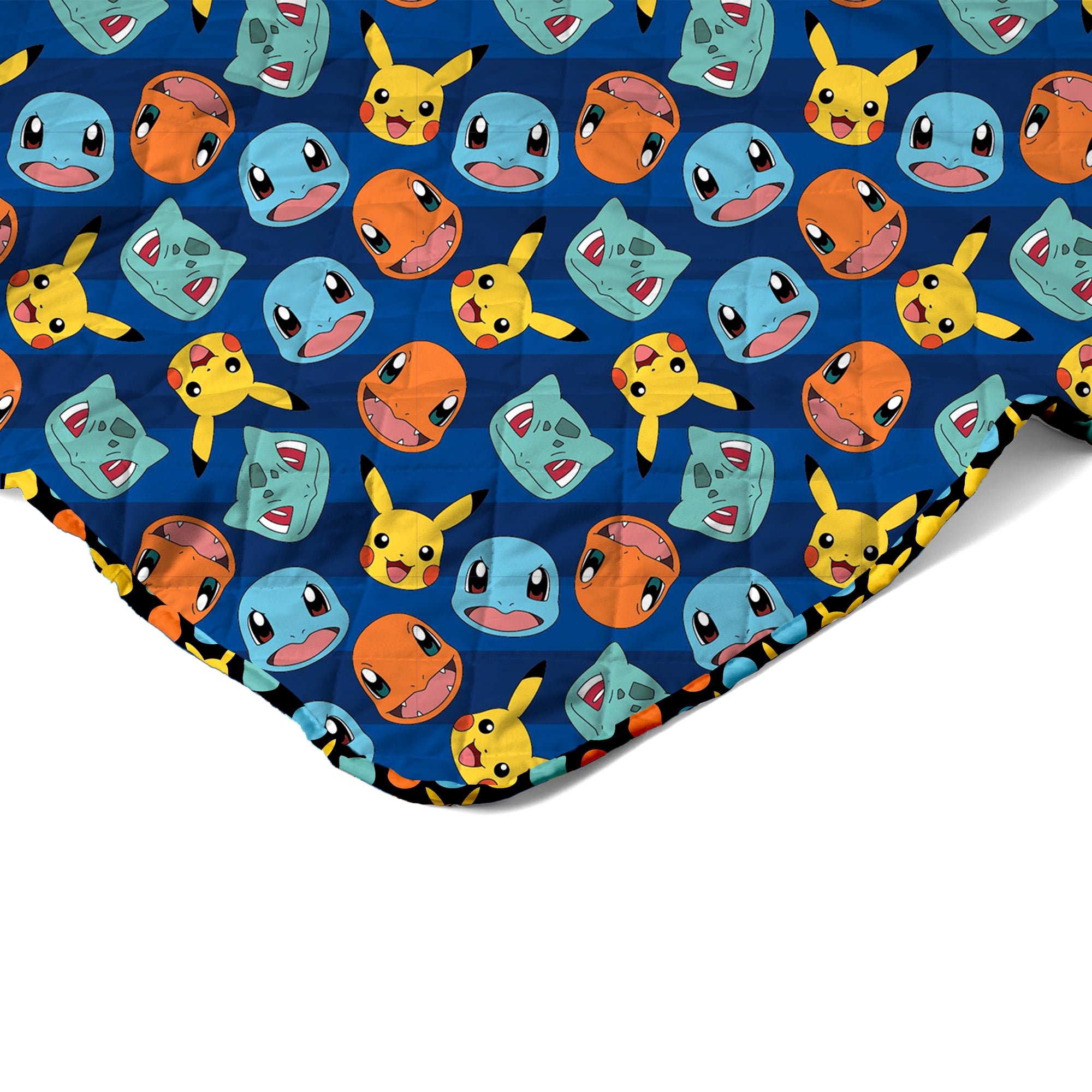 Pokemon Striped Favorites Twin/Full Quilted Blanket 60x90 inches, Kids Character Bedding