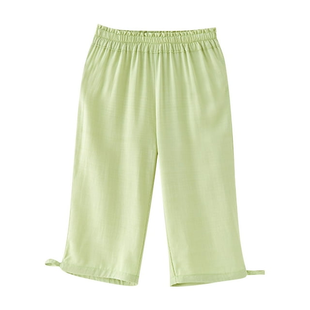 Odeerbi 1-10 Años Niños Niñas Verano Lino Pantalones Casual Elástico Cintura Transpirable Cropped Pantalones