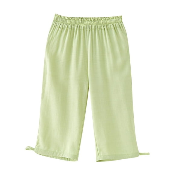 Odeerbi 1-10 Años Niños Niñas Verano Lino Pantalones Casual Elástico Cintura Transpirable Cropped Pantalones