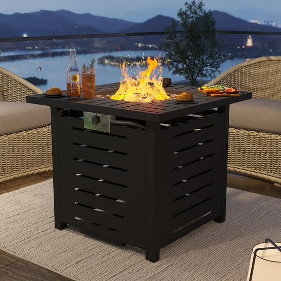 Clouddwell 28" Square 50,000 BTU Metal Fire Table with Lava Rocks & Weatherproof Cover