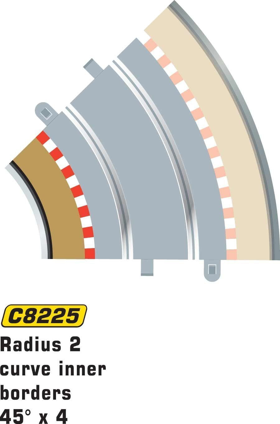 4pcs C8280 Scalextric Radius 2 22.5° Curve Track Tan Inner Borders 