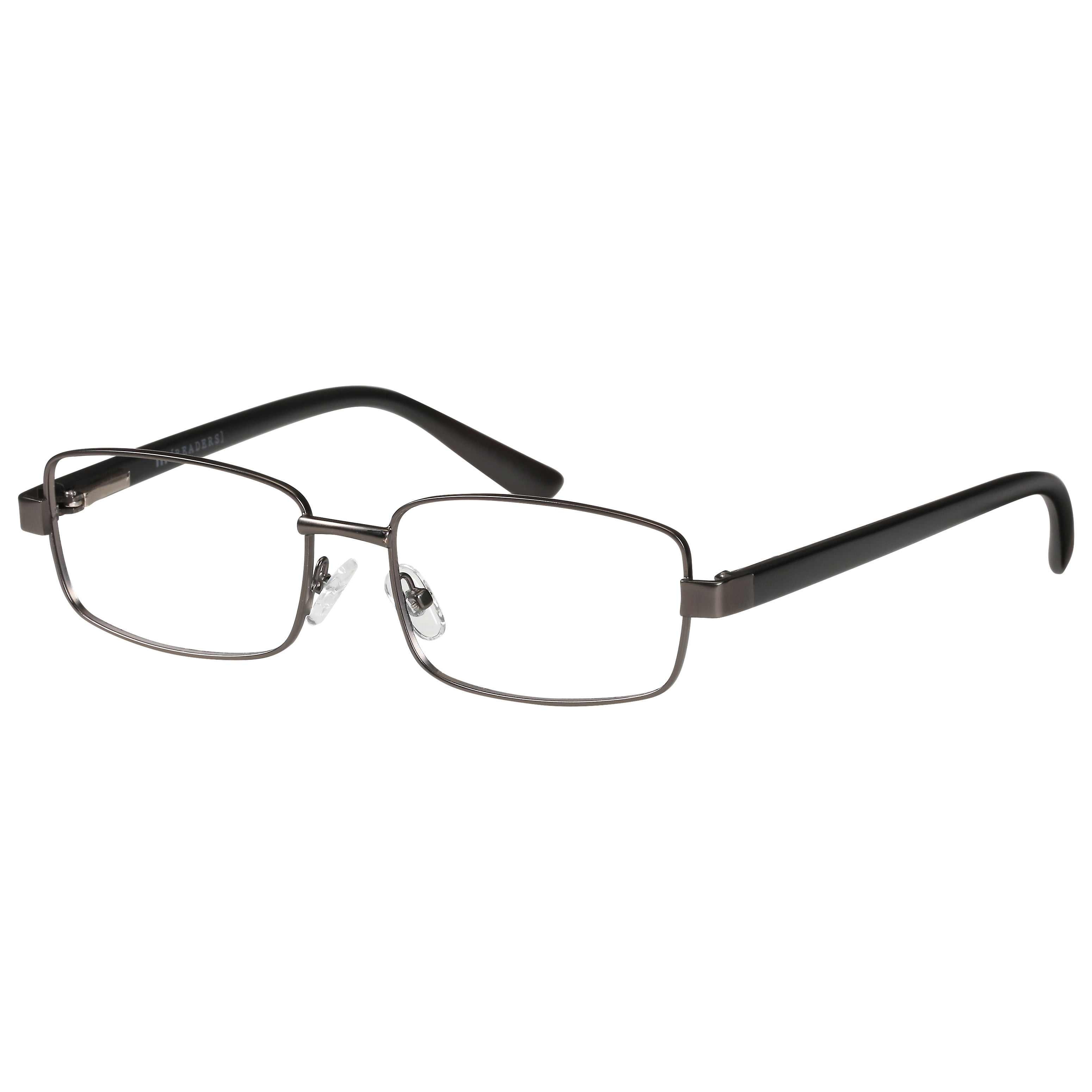 (2 pack) M+ Mens Rectangular Metal Reading Glasses Dgun 2.00 Reed in Gunmetal with Matte Black Temples