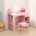 thumbnail image 1 of Ourlova Kids Vanity with Lighted Mirror - 2 in 1 Little Girls Vanity Table and Stool - Kids Makeup with Bookshelf/Drawer and Open Shelves for 3-9 Yrs Girls - Pink, 1 of 8
