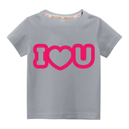 

HBYJLZYG Toddler T-Shirts Kids Boys Girls Cute Round Neck Valentine s Day Heart Print Short Sleeve Tops Shirt 3-9 Years Father s Day