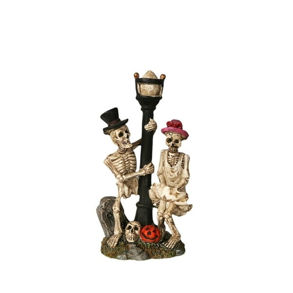 Skeleton Figurine Street Lamp Halloween Decorations, Personality Skull Decor for Home, Keletons Couple Shelf Sitter Decorative Decor Statue for Garden, Party, Spooky Gothic (White)