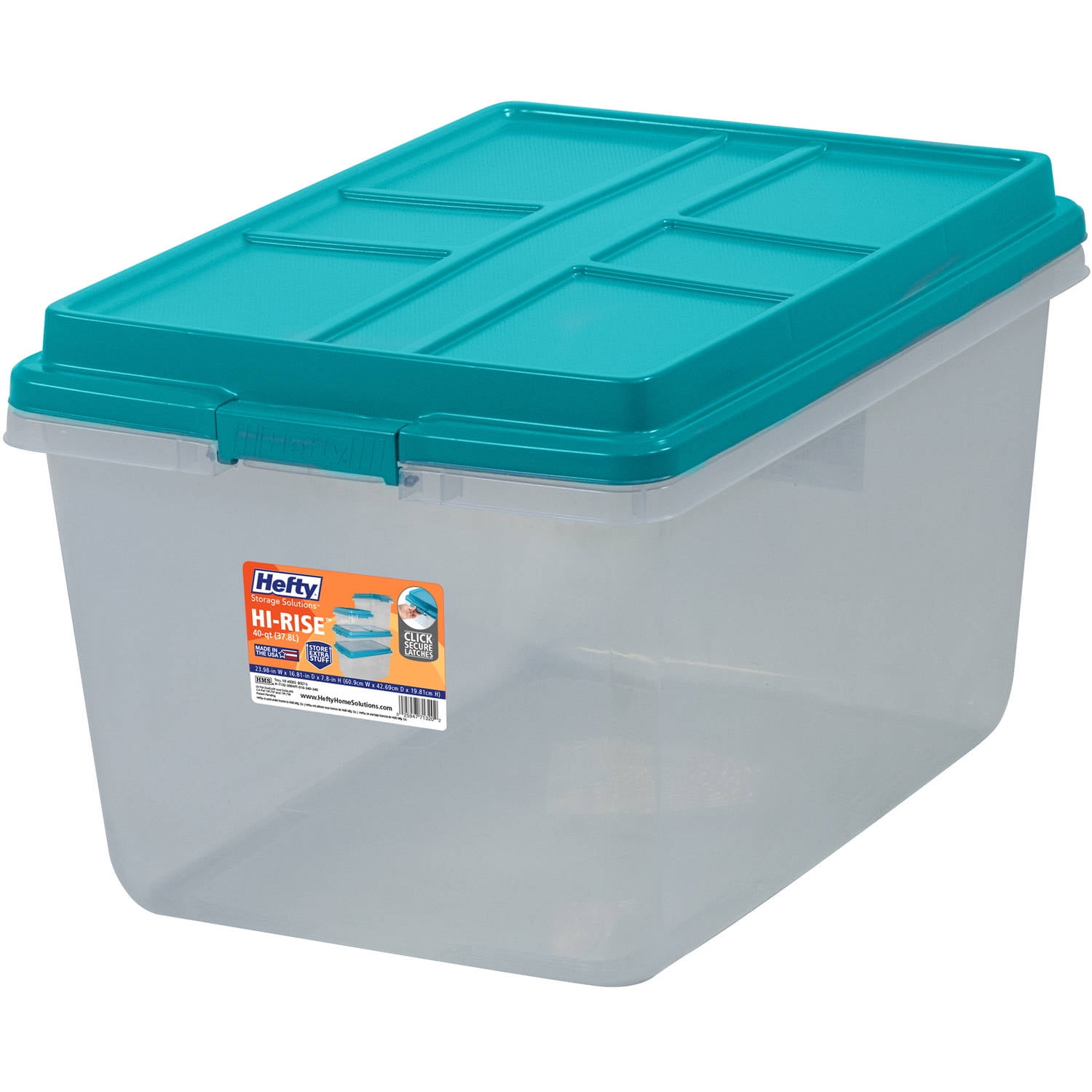 Plastic Storage Box Hefty 72qt Hi Rise Clear Latch Teal Sachet The