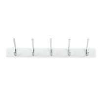 Melannco 27X5 Inch Wall Mount MDF Coat Rack With 5 Silver Metal  Hooks White