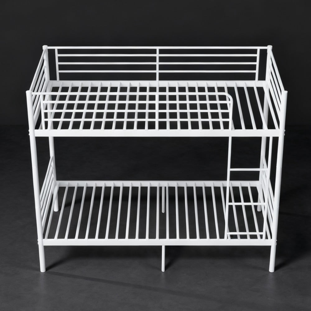Twin Over Twin Bunk Bed with Ladder and High Guardrail, Convertible Metal Bunk Bed, Separates into 2 Twin Beds, Space Saving, White
