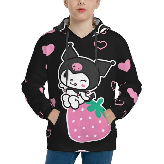 Sanrio Kuromi Kids' Hoodie 3d Print Sweatshirt Soft Pullover Hooded With Big Pockets Fans Gifts For Boys Or Girls Small