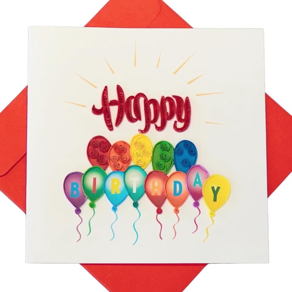 EverLove Unique Quilling Card – Happy Birthday Balloons Design | Handmade Greeting Card for Birthday Celebration, Friends & Loved Ones