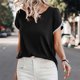 thumbnail image 4 of Top de cuello redondo de manga corta casual de color sólido de verano para mujer OAVQHLG3B Store  lin121212, 4 of 5