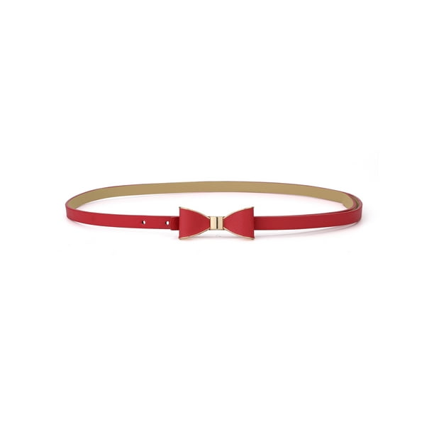 Cinturón de Cintura Extra Delgado con Lazo de Metal Sin Hebilla para Mujeres Rojo