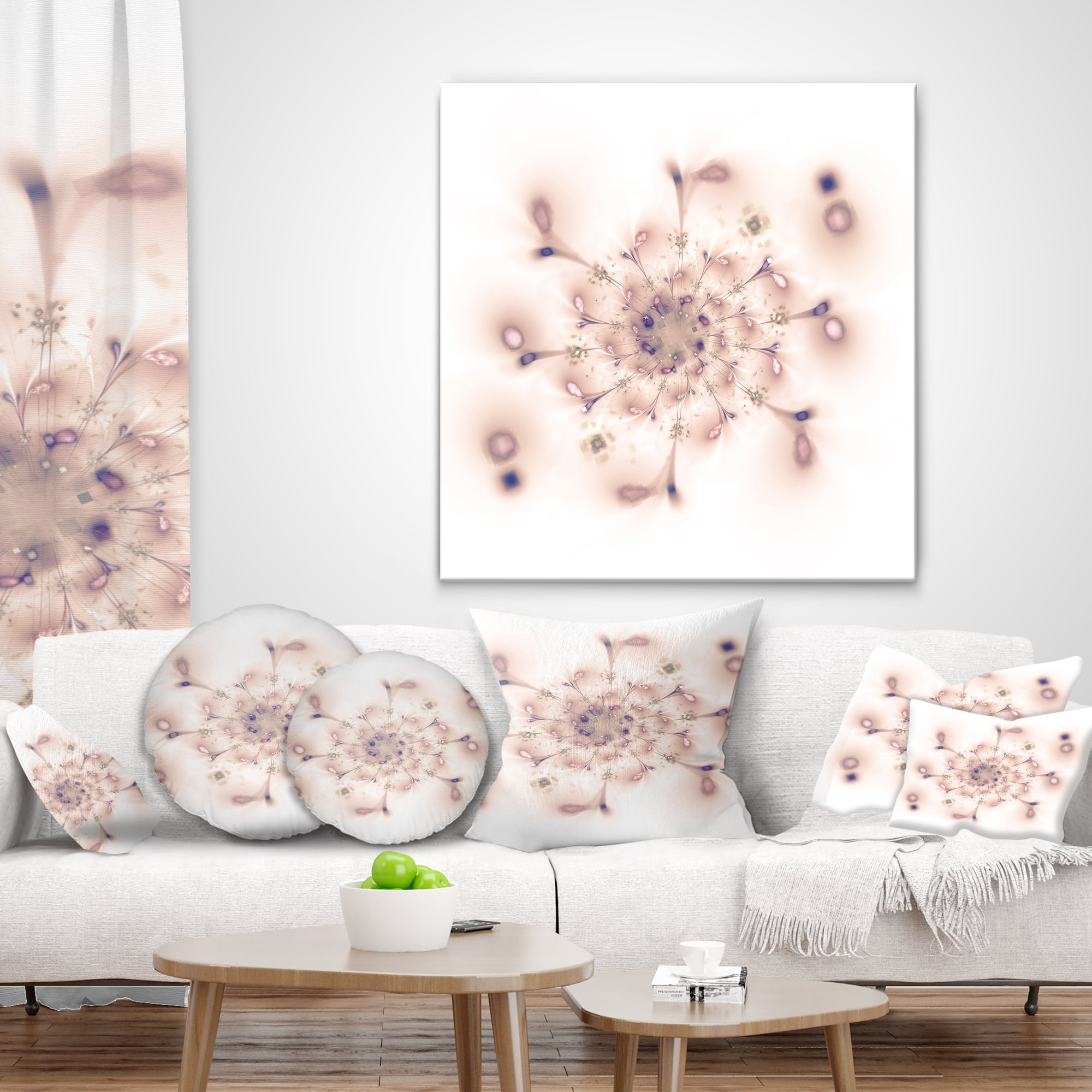 Designart Pink Fractal Flower with Abstract Petals - Floral Throw Pillow - 18x18