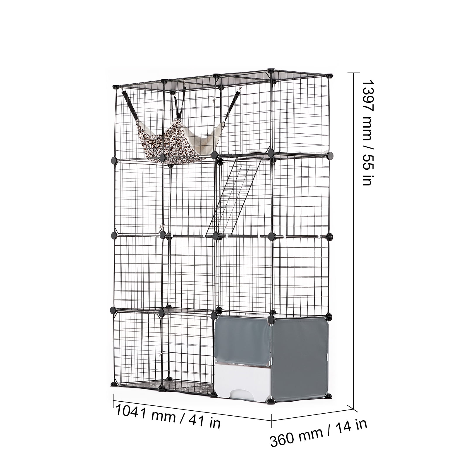 VEVOR Large 4-tier Cat Cage, 41 x 14 x 55", Detachable Metal Wire Cat Enclosure, with Litter Box Hammock Ramp ladders, Indoor & Outdoor Crate Exercise Place Ideal for Kitty, Small Animals, Black