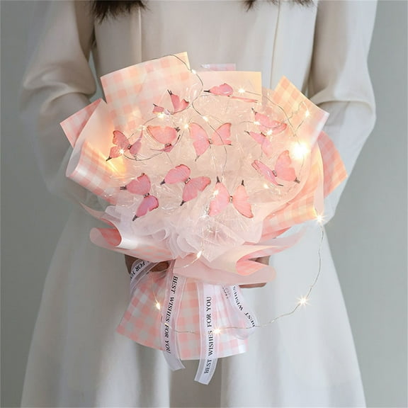 YOHAVEN DIY Butterfly Bouquet Gift Set with LED Light Artificial Flowers Valentine’s Day Birthday Anniversary Romantic Handmade Bouquet Home Wedding Decor