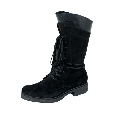 

Women s Snow Boots Suede Mid Calf Boots Round Toe Lace-up Plush Thick Knight Boots