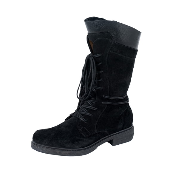 jsaierl Women's Snow Boots Suede Mid Calf Boots Round Toe Lace-up Plush Thick Knight Boots