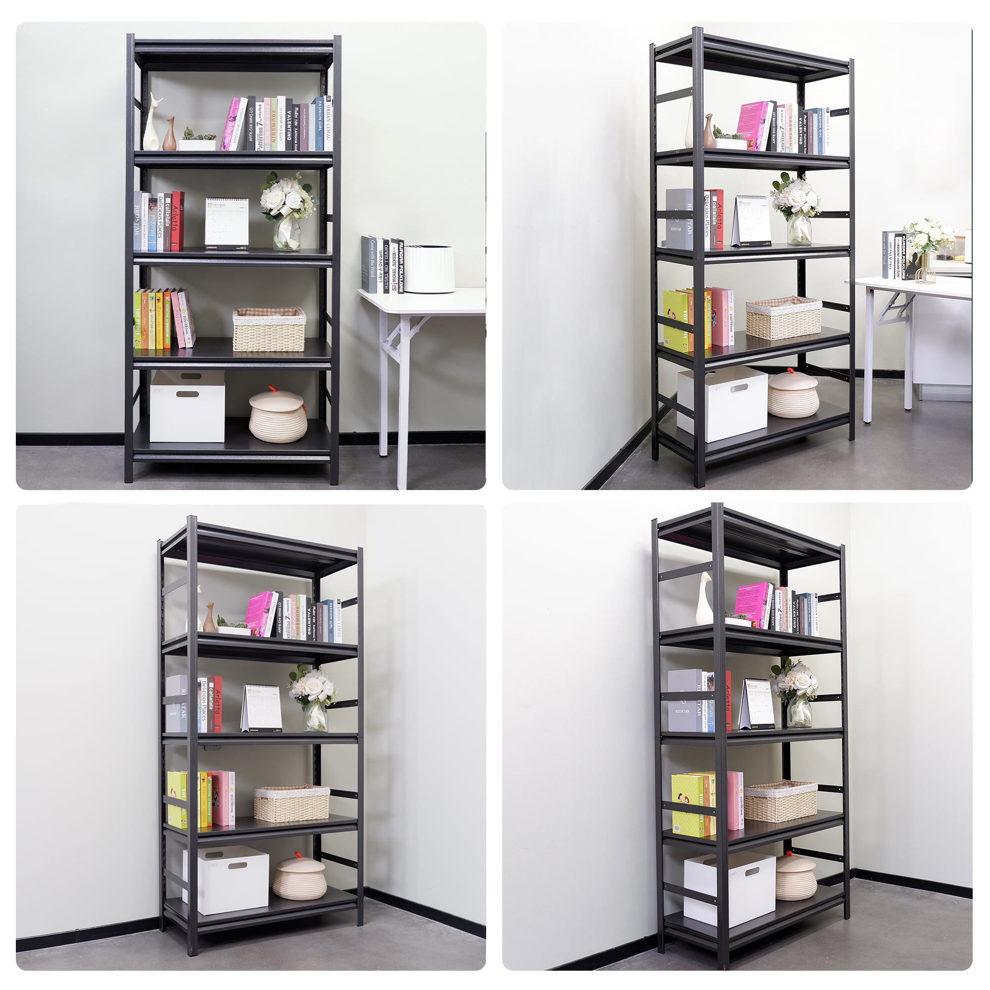 Alvantor 5-Tier Heavy Duty Steel Shelving Unit Storage Rack 2000LBS Capacity Garage Shelves Adjustable Storage Shelf with Rails for Garage Pantry Office 36"W x 16"D x 72"H Black