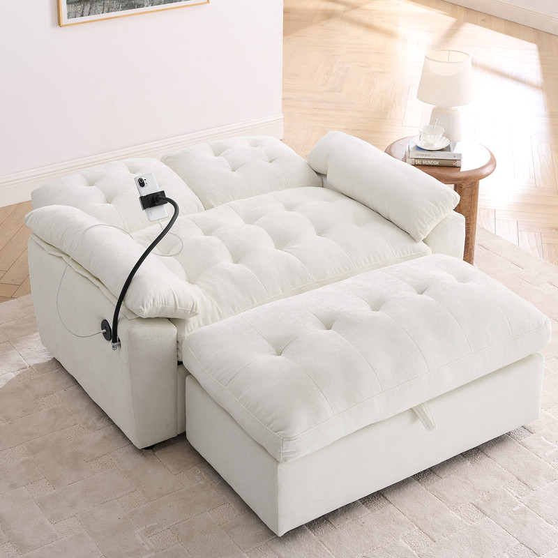Double Sofa Recliner with Storage Ottoman, Manual Adjustable Reclining Loveseat with USB Charging Port, Phone Stand, and Soft Padded Armrests for Living Room, Apartment, and Home Theater