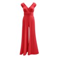 thumbnail image 7 of Usmixi Jumpsuits for Women Dressy High Waist Fashion Loose Wide Leg Tank Long Jumpsuits Overalls with Belt Summer V-Neck Sleeveless Solid Maxi Formal Rompers Red m, 7 of 7