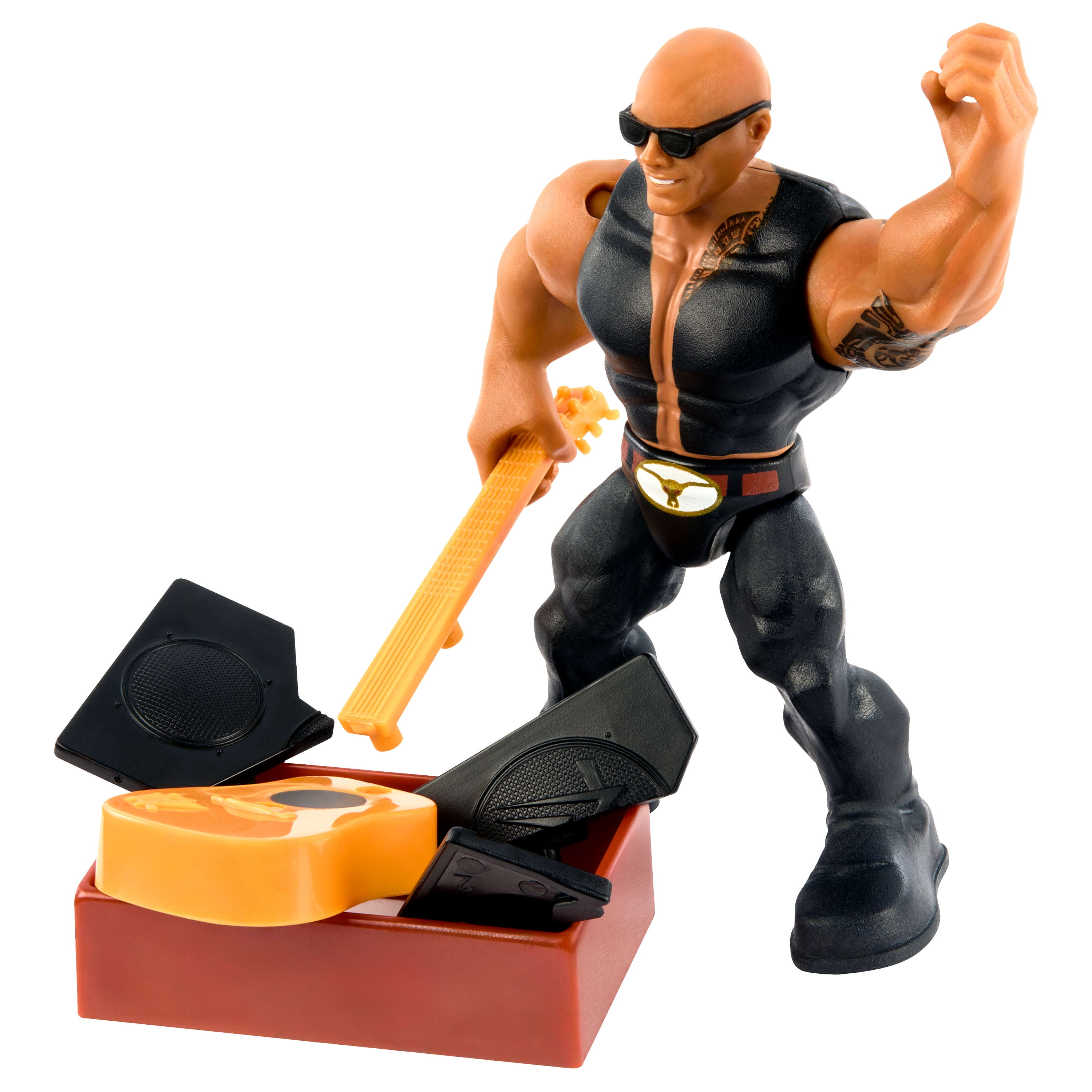 WWE Knuckle Crunchers The Rock Action Figure & Accessories, Bone-Crunching Movement, 3.25-inch