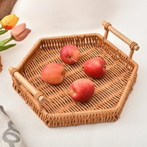 Storage Basket Woven Rattan Serving Tray With Handles For Breakfast Drinks Snack For Coffee Table Fruit And Vegetable Storage Basket Snack And Candy Tray Bread Basket